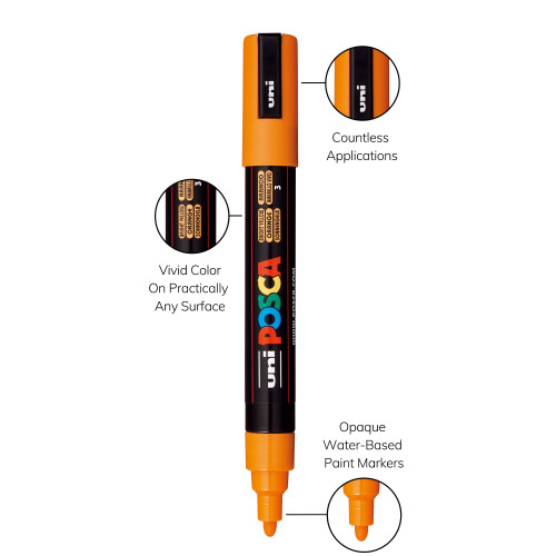 POSCA 5M Medium Bullet Tip 2.5mm Paint Marker-Bright Yellow - PC-5M-1H2R0 POSCA 5M Medium Bullet Tip 2.5mm Paint Marker-Bright Yellow - PC-5M-1H2R0