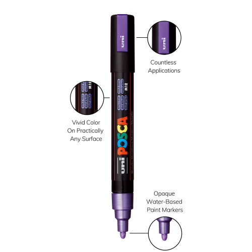 POSCA 5M Medium Bullet Tip 2.5mm Paint Marker-Metallic Violet - PC-5M-1H2R3 POSCA 5M Medium Bullet Tip 2.5mm Paint Marker-Metallic Violet - PC-5M-1H2R3