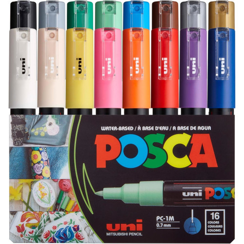POSCA 1M Paint Marker X-Fine Bullet Tip .7mm 16/Pkg-Basic - 5A003163-1H2S7 - 4902778246085