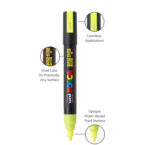 POSCA 5M Medium Bullet Tip 2.5mm Paint Marker-Flourescent Yellow - PC-5M-1H2SC POSCA 5M Medium Bullet Tip 2.5mm Paint Marker-Flourescent Yellow - PC-5M-1H2SC