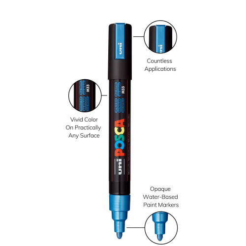 POSCA 5M Medium Bullet Tip 2.5mm Paint Marker-Metallic Blue - PC-5M-1H2SD