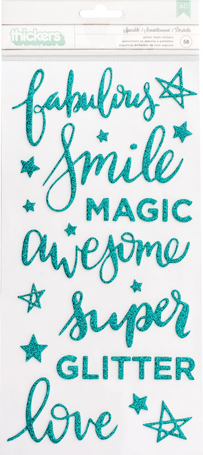 3 Pack - Shimelle Glitter Girl Thickers Stickers 5.5"X11" 58/Pkg-Sparkle/Phrases/Foam/Teal Glitter - 343660 - 718813436601