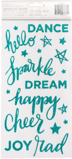 3 Pack - Shimelle Glitter Girl Thickers Stickers 5.5"X11" 58/Pkg-Sparkle/Phrases/Foam/Teal Glitter - 343660