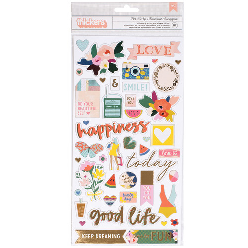 3 Pack - Paige Evans Pick Me Up Thickers Stickers 5.5"X11" 87/Pkg-Icons & Words/Gold Foil Accent Chipboard - 310631 - 718813106313