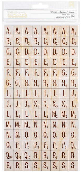 3 Pack - American Crafts Chipboard Alphabet Stickers-Mosaic-Natural Wood, 224/Pkg - 53382 - 718813533829