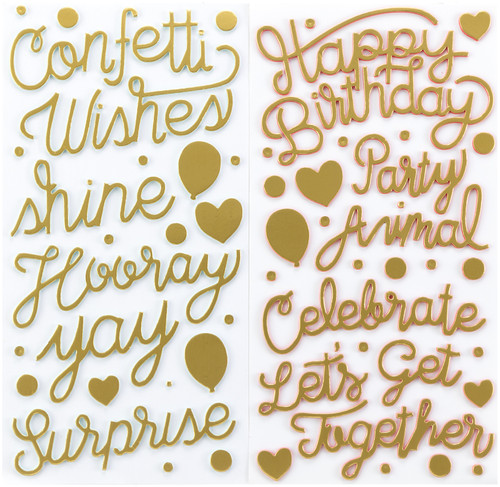 3 Pack - Confetti Wishes Thickers Stickers 5.5"X11" 65/Pkg-Get Together Phrases/Mint & Coral Foam - 310659