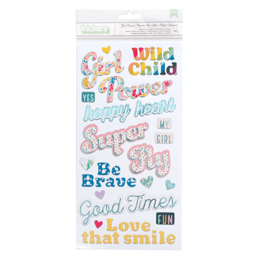 3 Pack - Wild Child Thickers Stickers 5.5"X11" 95/Pkg-Girl Power Phrases/Chipboard W/Teal Foil - 310597 - 718813105972