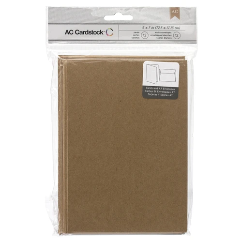 3 Pack - American Crafts A7 Cards W/Envelopes (5.25"X7.25") 12/Pkg-Kraft - 366010 - 718813660105