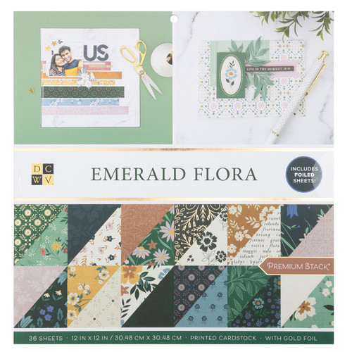 3 Pack - DCWV Premium Paper 12"X12" 36/Pkg-Emerald Flora - 5A002PFC-1GQV9 - 765468046488