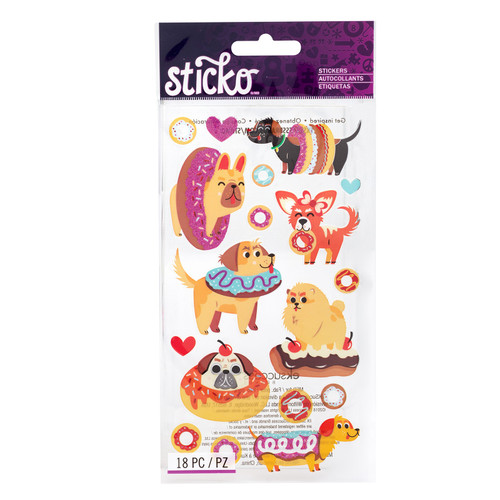 Sticko Themed Stickers 18/Pkg-Dogs and Donuts - 5A002QBZ-1GRHY - 015586849219