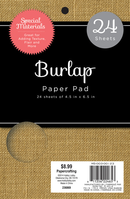 DCWV Single-Sided Specialty Stacks 4.5"X6.5" 24/Pkg-Burlap 5A002QN8-1GRWN