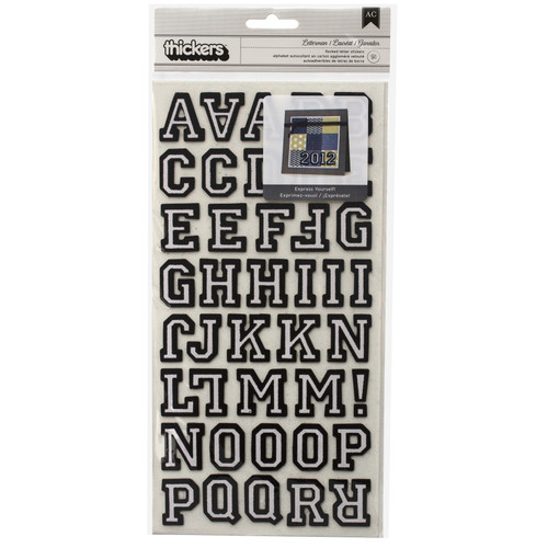 Thickers Chipboard Flocked Stickers 2/Pkg-Letterman - Black - 43070 - 718813430708
