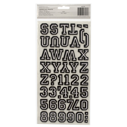 Thickers Chipboard Flocked Stickers 2/Pkg-Letterman - Black - 43070