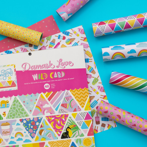 Damask Love Paper Pad 12"X12" 48/Pkg-Wild Card - 5A002PSH-1GR1W