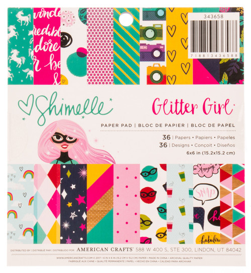 Shimelle Glitter Girl Paper Pad 6"X6" 36/Pkg-18 Designs/2 Each - 343658 - 718813436588