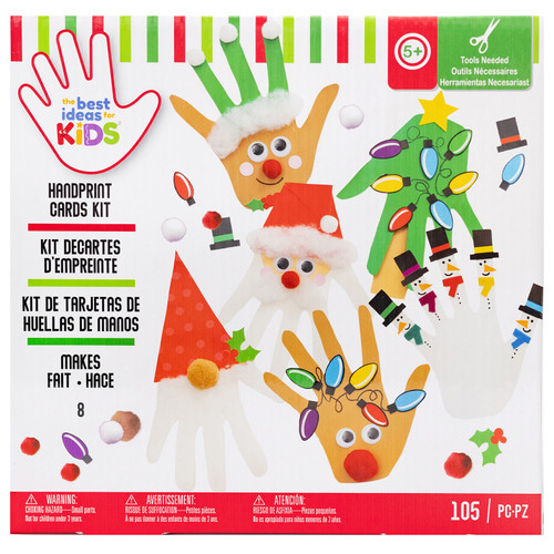Colorbok Kids Christmas PDQ 4/pkg-Holiday Hand Print Card Kit - 5A002NBB-1GPQ1 - 718813490900
