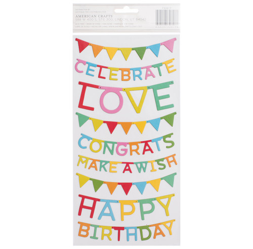 Pebbles Happy Hooray Thickers Stickers 5.5"X11" 2 Sheets-Phrases & Banners/Printed Chipboard - PBHHTS-32617 Pebbles Happy Hooray Thickers Stickers 5.5"X11" 2 Sheets-Phrases & Banners/Printed Chipboard - PBHHTS-32617