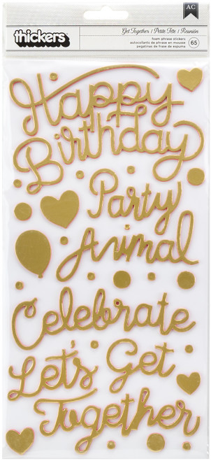 Confetti Wishes Thickers Stickers 5.5"X11" 65/Pkg-Get Together Phrases/Mint & Coral Foam - 310659 - 718813106597