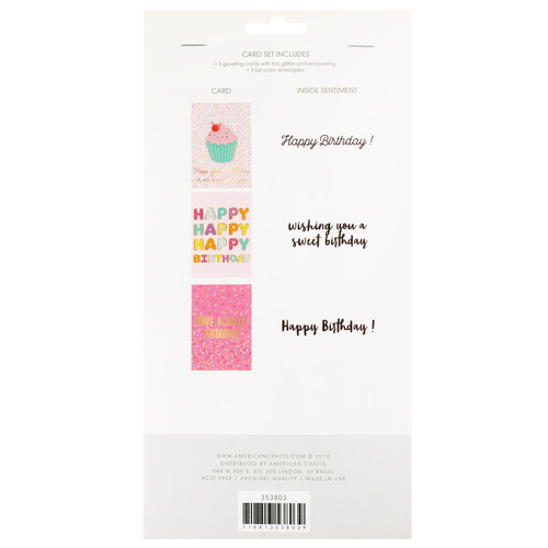 American Crafts Greeting Cards 3/Pkg-Birthday Cupcake - 5A002N9N-1GPYF