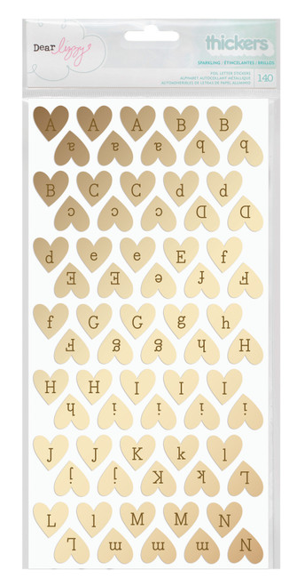 Dear Lizzy Fine & Dandy Thickers Alpha Stickers 5.5x11 2/Pkg-Sparkling Hearts/Gold Foiled Chipboard - 370090 - 718813700900