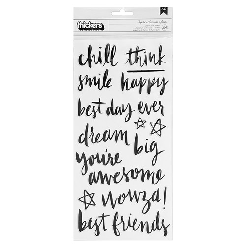 Crate Paper Good Vibes Thickers Stickers 5.5"X11" 2/Pkg-High Five Words/Black Puffy - 344316 - 718813443166