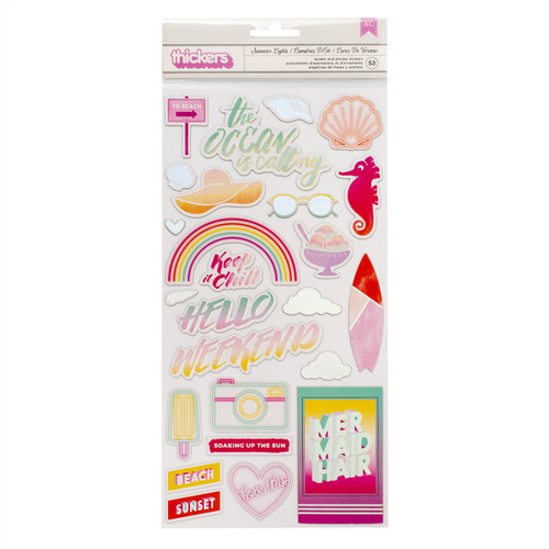 3 Pack - Summer Lights Thickers Stickers 5.5"X11" 2/Pkg-Holographic Foil Icons/Chipboard - 310269 - 718813102698