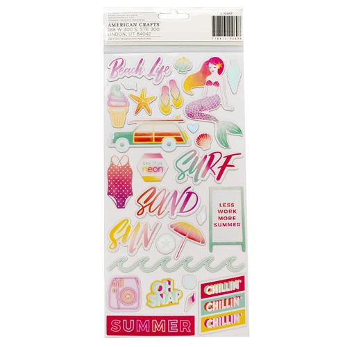 3 Pack - Summer Lights Thickers Stickers 5.5"X11" 2/Pkg-Holographic Foil Icons/Chipboard - 310269