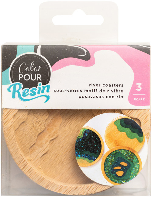 American Crafts Color Pour Resin Coasters 3/Pkg-Layered River 34003378 - 718813523394