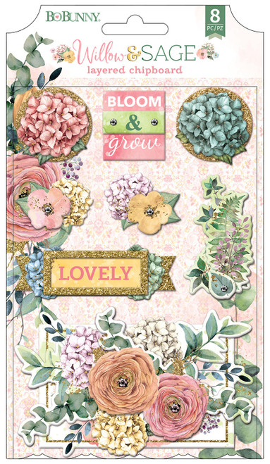 Willow & Sage Layered Chipboard Stickers 8/Pkg- - 73000018 Willow & Sage Layered Chipboard Stickers 8/Pkg- - 73000018