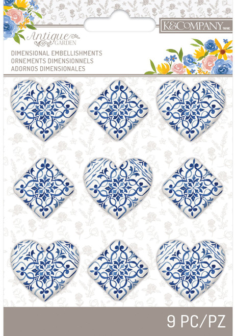 3 Pack - K&Company Antique Garden Tile Hearts 9/Pkg- - 30000095 3 Pack - K&Company Antique Garden Tile Hearts 9/Pkg- - 30000095