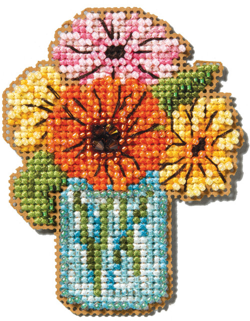 Mill Hill Counted Cross Stitch Kit 2.5"X3.21"-Mason Jar Bouquet - 5A0031Y3-1H3K3 - 098063991878