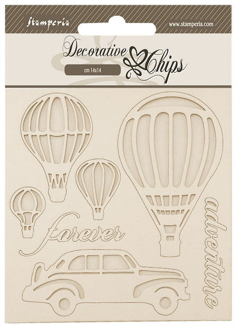 Stamperia Decorative Chips 5.5"X5.5"-Timeless Air Balloons - 5A0031BX-1H30L - 5993110043904