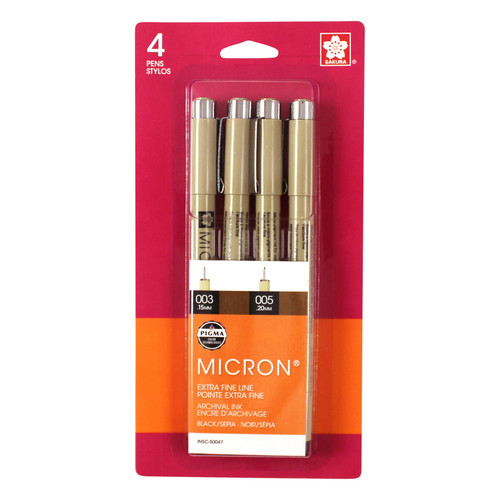 Sakura Pigma Micron Graphic Pens 4pc Set (003,005)-Black/Sepia - 5A002Z2F-1H0HH - 053482500476