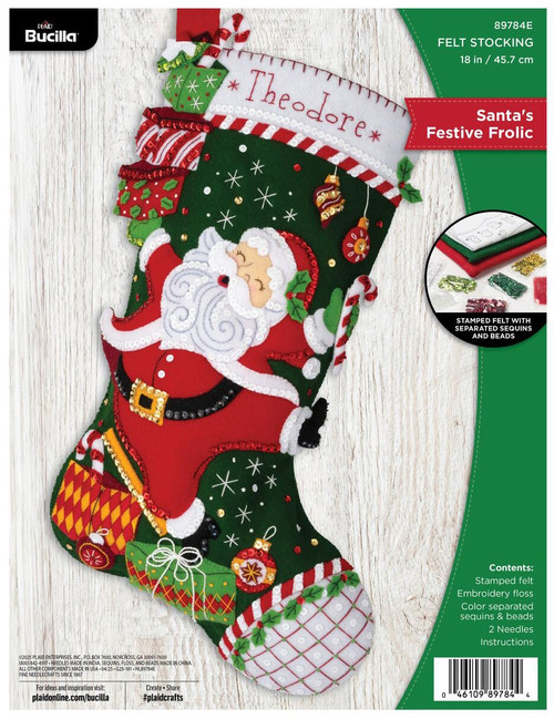 Bucilla Felt Stocking Applique Kit 18" Long-Santa's Festive Frolic - 5A00324D-1H3SH - 046109897844
