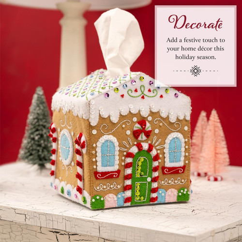 Bucilla Tissue Box Cover Felt Applique Kit 5"X5"X6.25"-Gingerbread Cottage - 5A00324F-1H3SF Bucilla Tissue Box Cover Felt Applique Kit 5"X5"X6.25"-Gingerbread Cottage - 5A00324F-1H3SF