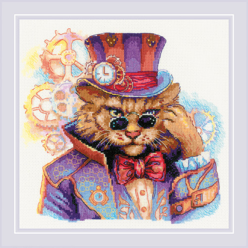 RIOLIS Counted Cross Stitch Kit 7.75"x7.75"-Steampunk Cat - 5A00326S-1H3VX - 4779046189227