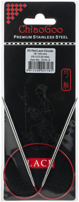 ChiaoGoo Red Lace Stainless Circular Knitting Needles 16"-Size 3/3.25mm - 7016-3 - 0812208027181