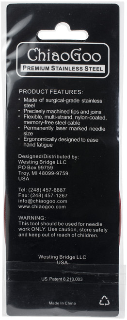 ChiaoGoo Red Lace Stainless Circular Knitting Needles 24"-Size 10/6mm - 7024-10 ChiaoGoo Red Lace Stainless Circular Knitting Needles 24"-Size 10/6mm - 7024-10