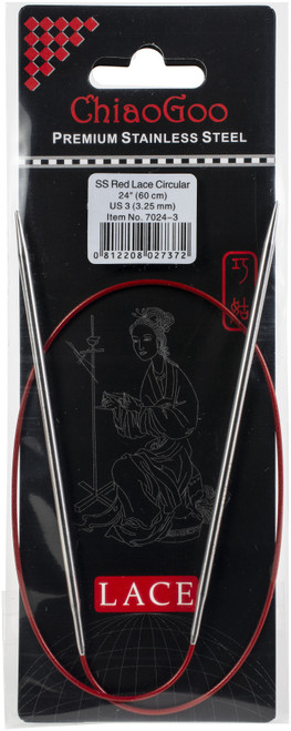 ChiaoGoo Red Lace Stainless Circular Knitting Needles 24"-Size 3/3.25mm - 7024-3 - 0812208027372