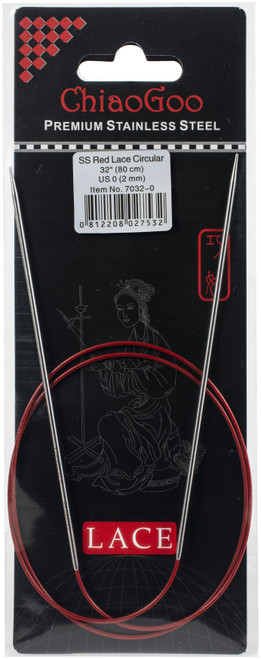 ChiaoGoo Red Lace Stainless Circular Knitting Needles 32"-Size 0/2mm - 7032-0 - 0812208027532