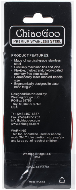 ChiaoGoo Red Lace Stainless Circular Knitting Needles 24"-Size 2.5/3mm - 7024-2-5 ChiaoGoo Red Lace Stainless Circular Knitting Needles 24"-Size 2.5/3mm - 7024-2-5