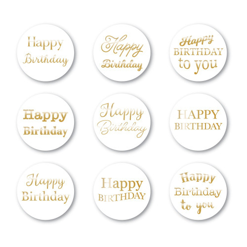 Memory Box Gold Foiled Greeting Tabs 36/Pkg-Happy Birthday, White Circle 5A0031QK-1H39T - 873980136102
