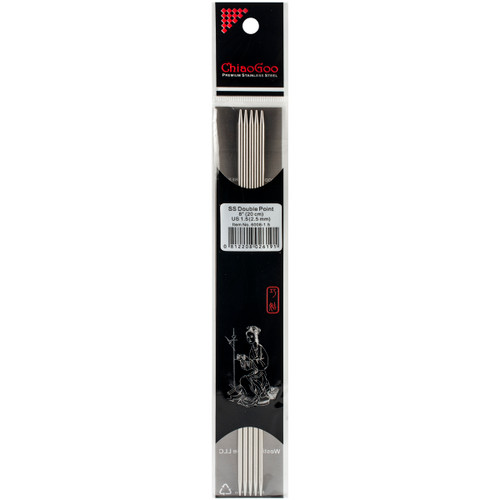 ChiaoGoo Double Point Stainless Knitting Needles 8" 5/Pkg-Size 1.5/2.5mm - 6008-1-5 - 0812208026191