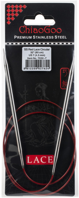 ChiaoGoo Red Lace Stainless Circular Knitting Needles 32"-Size 7/4.5mm 7032-7 - 0812208027624