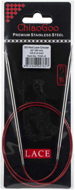 ChiaoGoo Red Lace Stainless Circular Knitting Needles 32"-Size 6/4mm - 7032-6 - 0812208027617