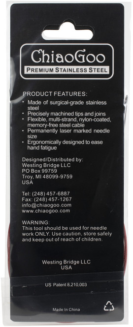 ChiaoGoo Red Lace Stainless Circular Knitting Needles 32"-Size 8/5mm - 7032-8 ChiaoGoo Red Lace Stainless Circular Knitting Needles 32"-Size 8/5mm - 7032-8