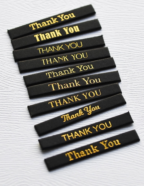 Memory Box Gold Foiled Greeting Tabs 40/Pkg-Thank You, Black - 5A0031Q8-1H3BB
