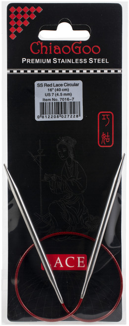 ChiaoGoo Red Lace Stainless Circular Knitting Needles 16"-Size 7/4.5mm - 7016-7 - 0812208027228