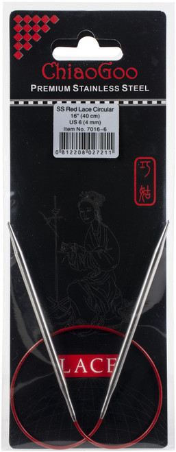 ChiaoGoo Red Lace Stainless Circular Knitting Needles 16"-Size 6/4mm - 7016-6 - 0812208027211