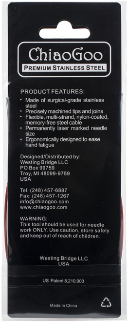 ChiaoGoo Red Lace Stainless Circular Knitting Needles 24"-Size 5/3.75mm - 7024-5 ChiaoGoo Red Lace Stainless Circular Knitting Needles 24"-Size 5/3.75mm - 7024-5